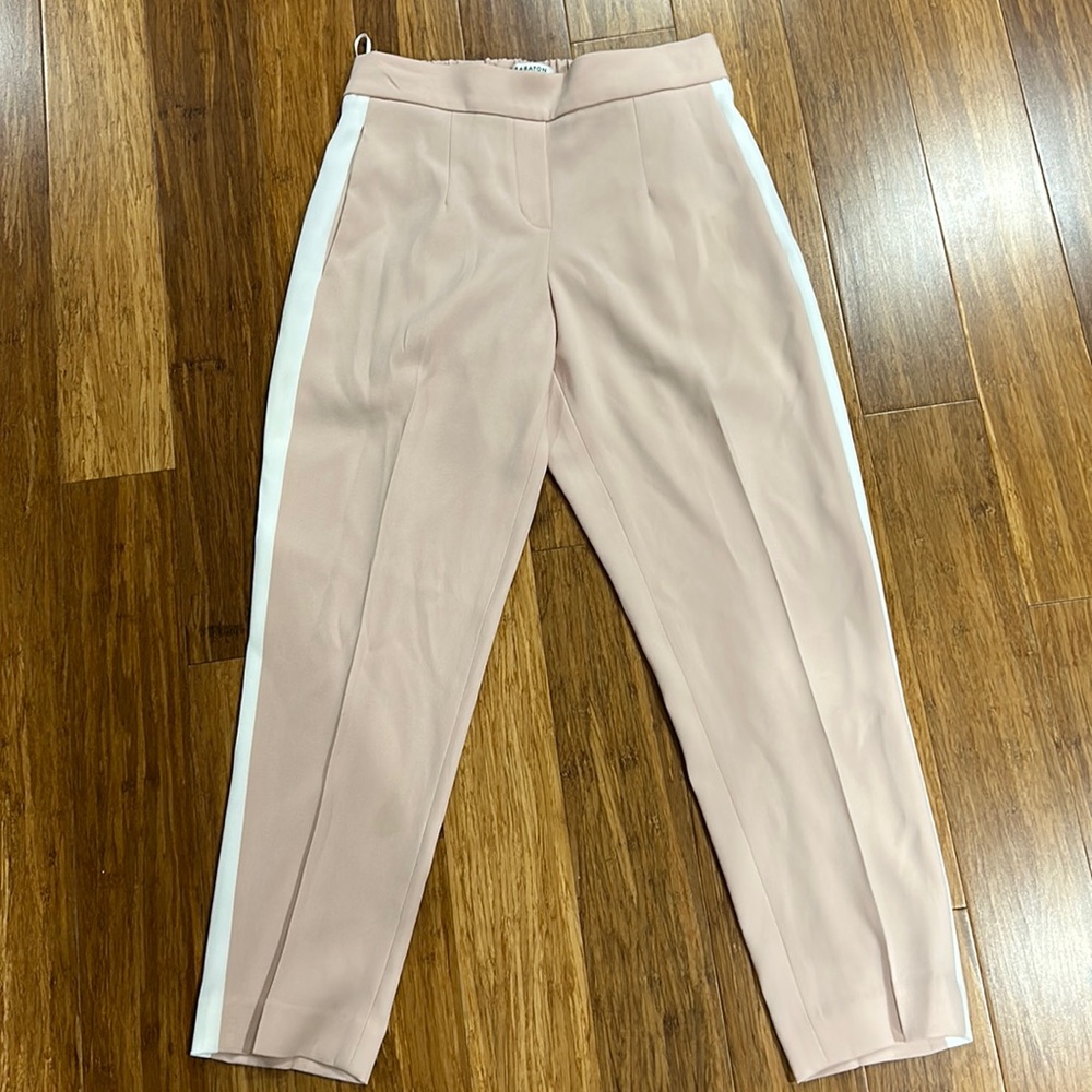 Babaton cropped dusty pink trousers w leg stripe. Size 0.Excellent condition!
